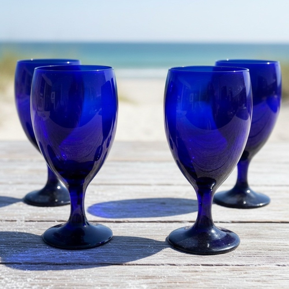 Libbey Premiere Cobalt Blue Goblets, Set of 4, Vintage Water/ Wine Glasses